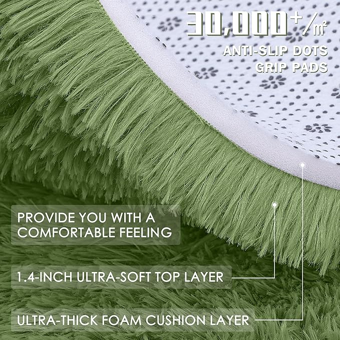 OLANLY 2x4 Machine Washable Runner Rugs for Hallway, Soft Fluffy Shaggy Bedside Rugs for Bedroom, Living Room, Indoor Floor Carpet for Kids Girls and Boys, Home Decor Aesthetic, Green