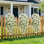 Artificial Hanging Petunias Flowers for Outdoor, 2pcs Fake Plants Long Vine Morning Glory Eucalyptus, UV Resistant Realistic Faux Greenery Indoor Outside Patio Porch Garden Spring Summer Decor, White