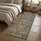 GarveeHome Dark Green Vintage Floral 2x6 Runner Rug Washable Kitchen Rugs Non Slip Boho Long Rug for Hallways Bedroom Entryway Bathroom Mat with Rubber Back