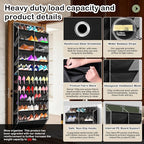 10-Tier Over the Door Shoe Organizer, 20 Pockets Holds 20-30 Pairs, Heavy-Duty Oxford Fabric with Hexagon Mesh for Boots & Sneakers-Black