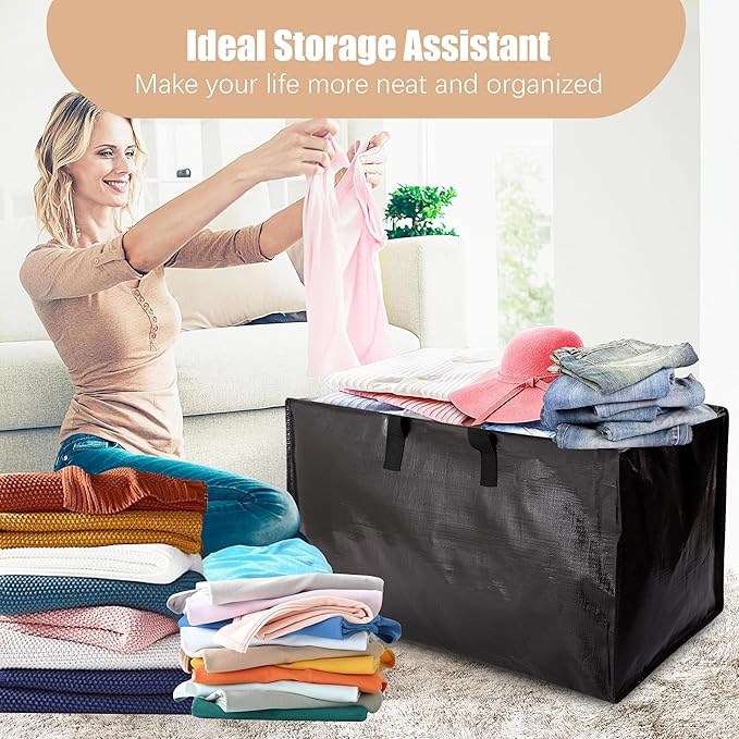 Heavy Duty Moving Bags with Backpack Straps and Strong Handles, Alternative to Moving Boxes and Storage Totes for Dorm Room Essentials, 6 Pack, Black