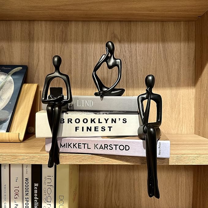 Prettidecor Gold Home Decor Thinker Statue Accents, Set of 3 Thinker Sculptures Office Decor Modern Abstract Resin Decoration on Shelf Table Desk for Living Room Office Bedroom (Black, Small)