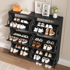 Shoe Cabinet for Entryway with 6 Flip Drawers, Slim Wooden Shoe Storage Organizer with Modern Fluted Pannel，Freestanding Narrow Hidden Shoe Rack for Hallway, Foyer, Living Room