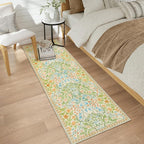 Moynesa Floral Hallway Runner Rug, Washable 2x6 Kitchen Rug Runner, Non Skid Boho Soft Bathroom Carpet Runner 6ft, Ultra Thin Botanical Throw Mat for Laundry Bedroom, Spring