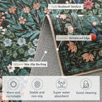 Vintage Botanical Dark Green Entryway Rug, 2x3 Kitchen Rugs Non Slip Washable Boho Green Forest Design, Soft Door Mat Indoor Entrance, Ultra-Thin Easy Clean Small Throw Carpet for Bedroom Bathroom