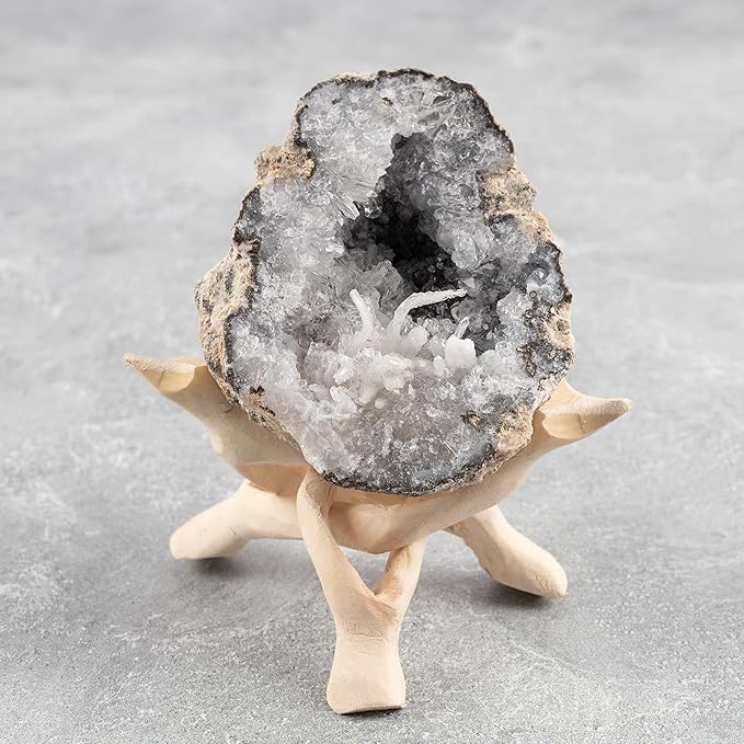 Wish Well 2 Piece Wooden Tripod Stand - 4" & 6" Hand-Carved Room Decor Holder ~ Ideal for Abalone Shell, Decorative Bowl, Crystal Ball, Sphere, Geode ~ Wood Display Stand & Perfect Crystal Holder