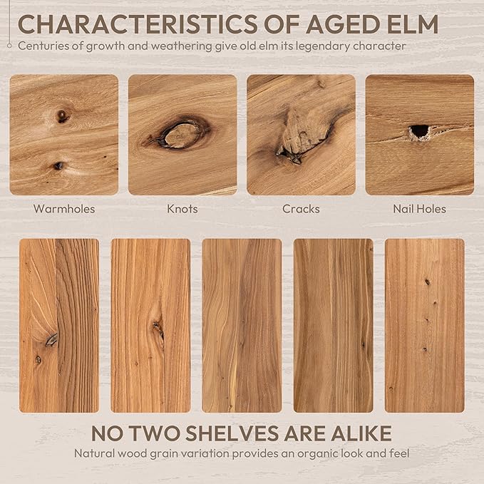 Marsmiles 40 inch Floating Shelves for Wall Solid Elm Wood Wall Mounted Shelves|Rustic Long Floating Shelves with Invisible Bracket for Bathroom Kitchen|Rounded Edge|Natural, 1 Pack