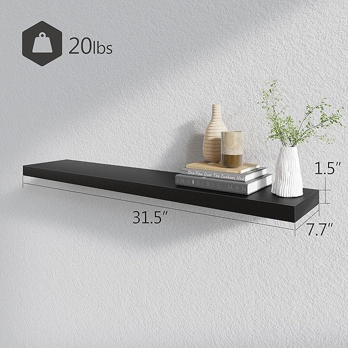 BAMEOS Floating Shelves, 31W x 8D Wall Mounted Display Shelves with Invisible Brackets, Set of 2 | Lightweight Décor Shelf for Bedroom, Living Room, Bathroom & Entryway Black