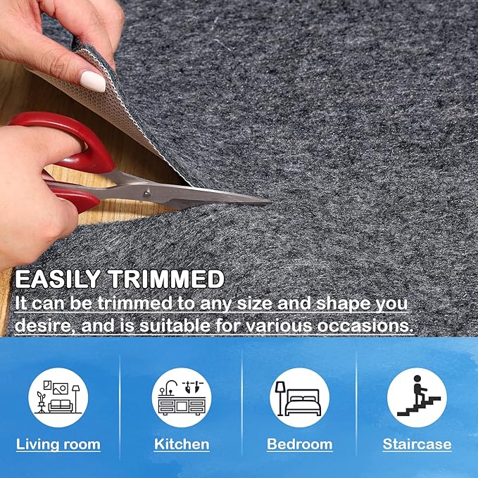 Non-Slip Rug Pads 7 x 10ft, 100% Waterproof Extra Large Area Rugs Non Skid Rug Pad for All Floors and Finishes Durable Hardwood Floor Protective Felt Keeps Rugs in Place, Safe and Secure