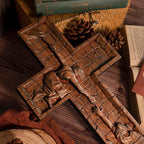 BGCOPPER Crucifix Wall Cross Handmade Wooden Cross with Hook, Christian Wall Art Jesus Wall Cross Gifts for Church Home Room Decor Christmas Cross - 20 Inch