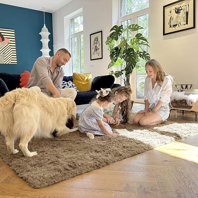 OLANLY 2x5 Machine Washable Runner Rugs for Hallway, Soft Fluffy Shaggy Bedside Rugs for Bedroom, Living Room, Indoor Floor Carpet for Kids Girls and Boys, Home Decor Aesthetic, Taupe