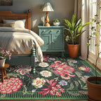 GarveeHome Forest Green Floral Christmas Washable Rugs 5x7 Area Rug for Living Room, Vintage Boho Cottage Throw Rugs Low Pile Carpet for Bedroom Dining Nursery Rug