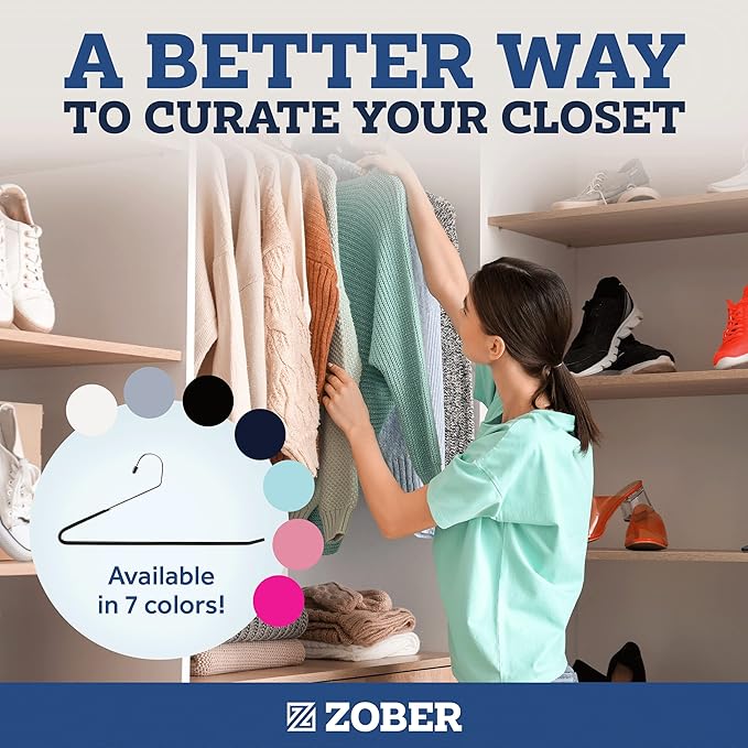 Zober Non-Slip Pants Hangers - 40 Pack Open Ended for Jeans and Clothes - Space Saving, Strong, Durable Metal Hangers for Closet (Black)