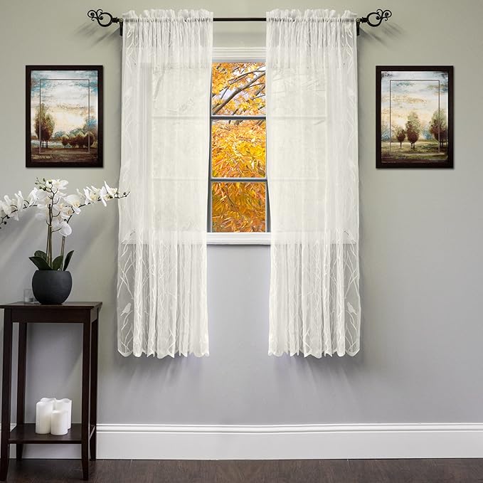 Sweet Home Collection Window Curtains Treatment Panel 63" or 84" Long in Stylish and Unique Patterns and Designs for All Home Décor Songbird Ivory