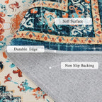 U'Artlines Boho Vintage Area Rug 3x5 Machine Washable Low Pile Soft Floor Carpet Non Slip Non Shedding Accent Rug for Living Room Bedroom Entryway Dining Room Office Orange/Multi