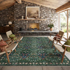 Floral Dark Green Area Rugs 8x10, Soft Washable Non-Slip Boho Forest Large Rug for Living Room, Bedroom, Farmhouse Dining Room & Office