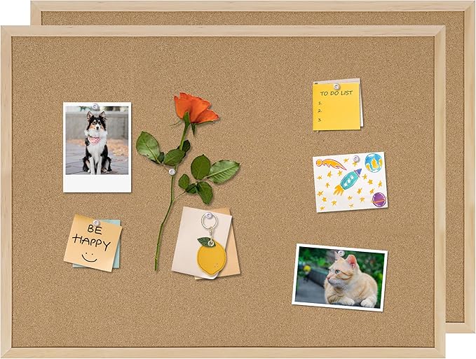 DAHAPYBOO Cork Board 2Pack,36x24 Bulletin Board for Office with Pin Oak Wood Boards, Message Board or Vision Board.