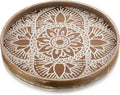 Hanobe Round Decorative Tray for Table: Boho Coffee Table Trays for Home Decor - Mid Century Farmhouse Circle Wood Serving Rustic Bohemian for Kitchen Counter Women