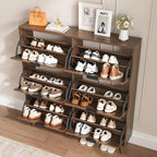 Shoe Cabinet for Entryway with 6 Flip Drawers, Slim Wooden Shoe Storage Organizer with Modern Fluted Pannel，Freestanding Narrow Hidden Shoe Rack for Hallway, Foyer, Living Room