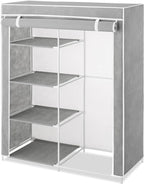 Whitmor Compact Clothes Closet - Space Saving - 4 Shelves and Hanging Closet Rod - Grey