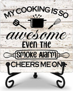 Kitchen Counter Decor, My Cooking Is So Awesome, Table Decorations for Dining Room, Farmhouse Kitchen Wooden Plaque with Iron Stand for Table Shelf Display-A03