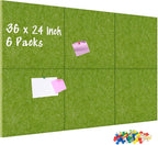 DOLLAR BOSS Felt Cork Board Tiles, 6 Packs 12" x 12" 1/2" Thick Cork Bulletin Board Self Adhesive Corkboards for Walls with 60 Pushpins for Home Office Kitchen School Decor Display, Green