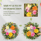Summer Wreaths for Front Door 24 Inch, Artificial Spring Wreath with Dahlia and Peony for All Season Home Decor Easter Indoor Outdoor Wall Home Festival Celebrations