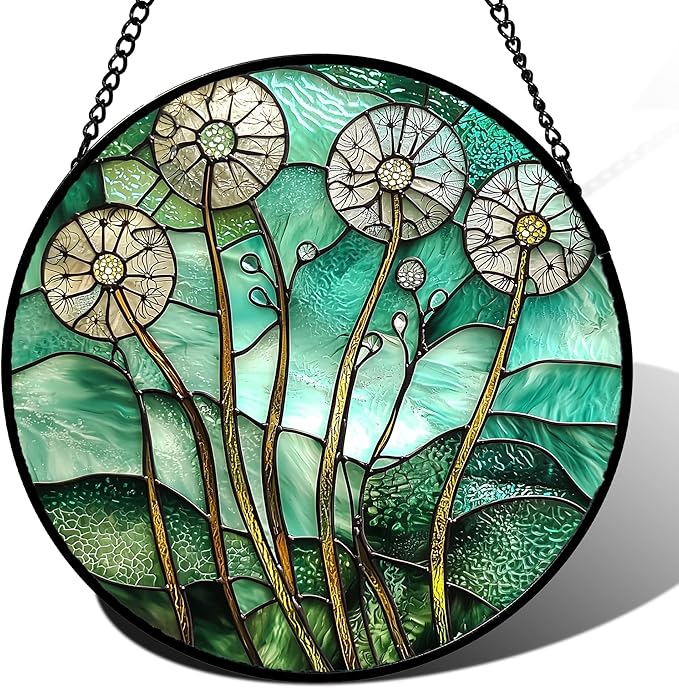 Stained Glass Window Hanging, Green Abstract Lotus Leaves Tree Sun Catcher for Window Door Home Decor Plant Suncatcher Christmas Mother's Day Birthday Gifts for Women Men Mom Nana 9.8 in