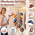 10-Hook Hat Hangers for Closet, Stainless Steel Hat Organizer, Collapsible Hat Holder, 360° Rotating Cap Rack, Space Saving Hat Storage for Baseball Caps