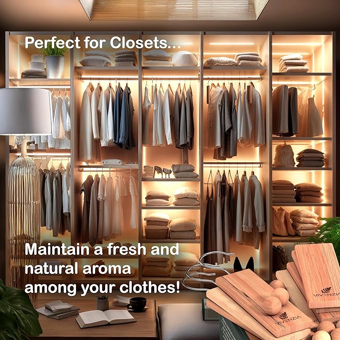 Cedar Blocks for Clothes Storage 40pcs (15 Hang-ups, 25 Balls), Cedar Blocks for Closet, Cedar for Closets, Cedar Planks, Natural Closet Smell Eliminator, Natural Closet Deodorizer