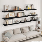 RICHFOCUS 24Inch Floating Shelves for Wall 2 Pack Shelves for Bedroom|Kitchen|Bathroom Wall Mounted Rustic Wood Floating Shelf with Invisible Brackets for Books|Storage|Decor, Black