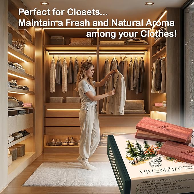 Cedar Blocks for Clothes Storage, 40 Cedar Planks, Cedar Blocks for Closet, Cedar for Closets, Natural Closet Smell Eliminator,Natural Closet Deodorizer,Drawer Fresheners for Dresser
