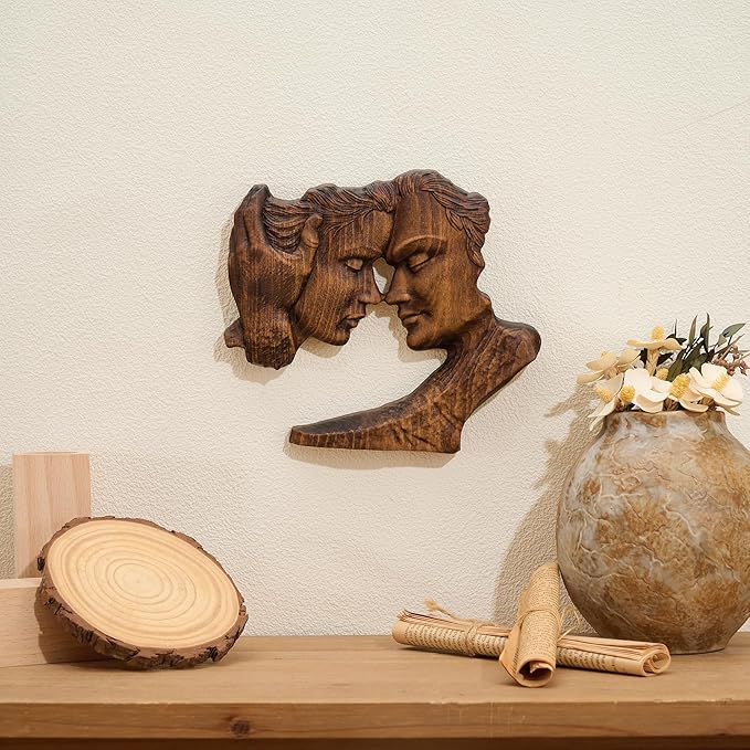 BGCOPPER Wooden Couple Statue, Abstract Couple Sculptures Ornament for Home Decor Women Gift for Anniversary Wedding (8 Inch)