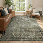 Lahome 5x7 Boho Bedroom Area Rug,Soft Vintage Washable Rugs for Living Room,Non Shedding Disdressed Floor Carpets for Home Decor Dining Room,Dark Olive Green
