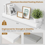 Fun Memories Bathroom Shelves 32 Inch Long Set of 2, Floating Shelves for Wall with Invisible Brackets, for Bedroom, Living Room, Kitchen, White