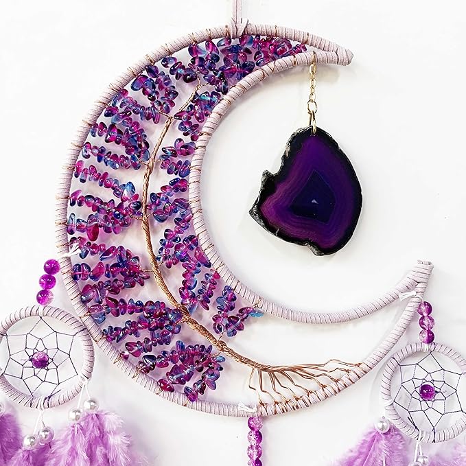 Dream Catchers,Dream Catchers for Adults,Purple Dream Catcher,Dream Catcher for Girls,Purple Crystal Tree Life,Chakra Gemstone Agate Stone,Home Ornaments Craft Gift
