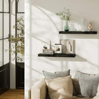 BAMEOS Floating Wall Shelves 24 x 6 Inch – Easy-Install Hanging Shelves with Hardware Included | Modern Decor Shelf for Bathroom, Bedroom & Living Room Storage, Set of 2, Black