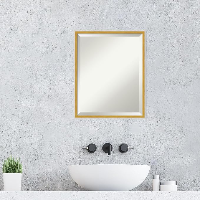 Amanti Art White Wall Mirror 21x17 Paige White Gold Rectangle Bathroom Mirror for Wall Decor Living Room, Small Modern Wood Frame, Hangs Horizonally and Vertically, Bathroom Decor, Beveled Edge