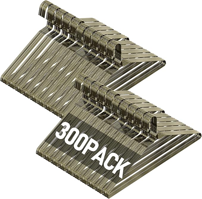 SPECILITE Wire Metal Clothes Hangers Bulk 300 Pack for Standard Size Suits, Coats, Shirts, Pants, Skirts, Space Saving, Non Slip,16 Inch 12 Gauge Ultra Thin, Bronze