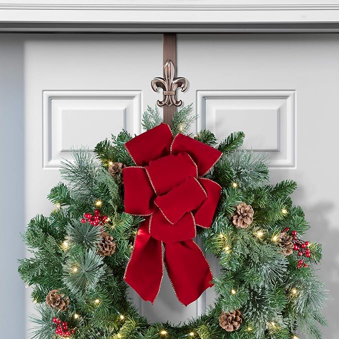 Haute Decor Adapt Adjustable Length Wreath Hanger with Interchangeable Icons (Oil Rubbed Bronze-Flag/Reindeer/Pumpkin/Fleur de lis) - 4 Wreath Hangers in 1 - Door Wreath Hanger for Every Season