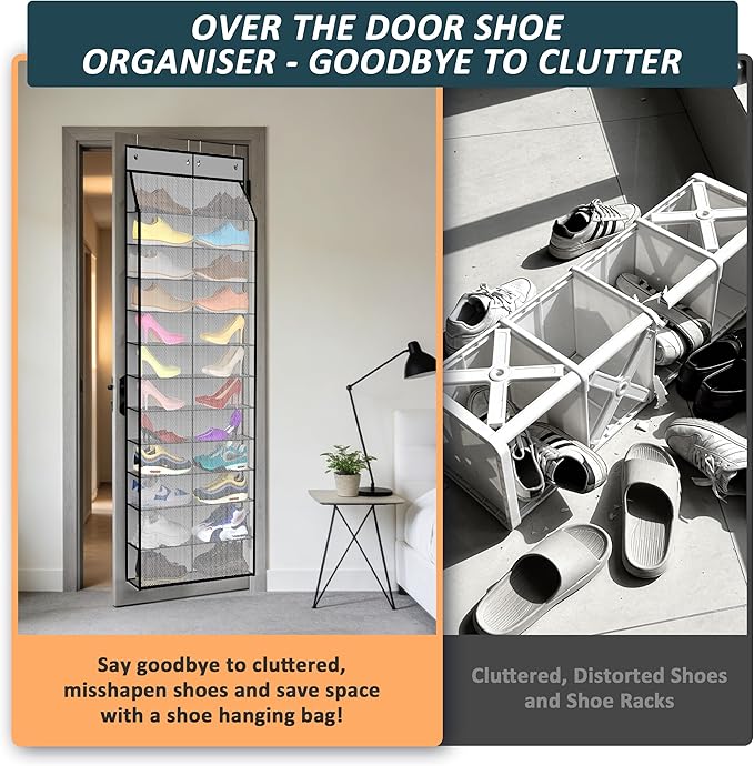 24-Pair Over Door Shoe Organizer for Family & Kids, Double Sided | Hanging Storage for Sneakers, Boots, Toys & Room Organization-Graphite Gray