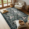 Washable Area Rugs 4x6 Black Green Vintage Floral Botanical Pattern,Perfect for Living Room, Bedroom, Kids Room, Nursery - Stain & Water Resistant Non-Slip, Pet & Child Friendly/Bedroom Decor