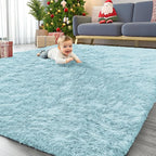 OLANLY 6x9 Machine Washable Large Area Rugs for Living Room, Bedroom, Soft Fluffy Shaggy Bedside Rug, Indoor Floor Carpet for Kids Girls and Boys, Dorms, Nursery, Home Decor Aesthetic, Light Blue