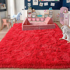 Rugs for Living Room 8x10, Soft Shaggy Modern Shag Area Rug for Bedroom, Upgrade Non-Slip Plush Fluffy Carpet for Kids Boys Girls Room Home Decor Aesthetic, Red