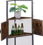 VECELO 4 Tier Corner Cabinet, 59" Tall Standing Organizer with 4 Dual-Hooks, Storage Rack, Narrow Bookshelf Display Shelves Rack for Wall Corner, Living Room, Kitchen, Bedroom, Office, Retro Brown