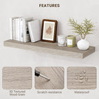 Acovy 36 Inch Floating Shelves, 3D Textured Wood Grain, 36"x9.25"x1.5" Inch Deep Floating Shelves for Wall, Wooden Shelves for Bathroom, Bedroom, Living Room, Vintage Gray Oak, 2 Pieces