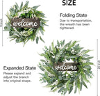 Sggvecsy Green Artificial Eucalyptus Wreath with Welcome Sign 20in Mixed White Berries Spring Summer Wreath for Front Door Wall Window Farmhouse Festival Porch Patio Garden Decor