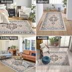 U'Artlines Boho Vintage Area Rug 3x5 Machine Washable Low Pile Soft Floor Carpet Non Slip Non Shedding Accent Rug for Living Room Bedroom Entryway Dining Room Office Orange Blue
