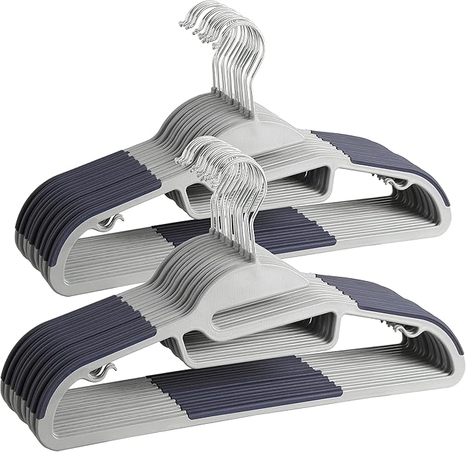 Finnhomy 50 Pack Plastic Hangers, Heavy Duty Clothes Hangers with Non-Slip Pads, Space Saving Easy Slide Clothes Hanger for Closet, Great for Shirts, Pants, Scarves, Strong Enough for Coat