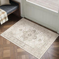 Taupe Area Rug 2x3 Washable Vintage Entryway Carpet Non Slip Retro Distressed Door Mat Low Pile Soft Oriental Medallion Thin Small Throw Rug for Kitchen Bedroom Office Bathroom Laundry